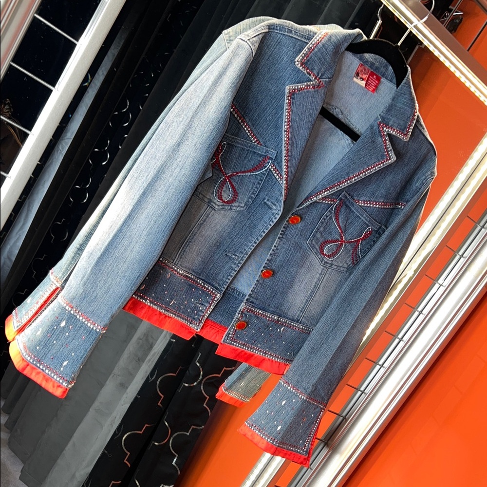 🌹💃🏼 Rare Johnny Girl Embellished Denim Jacket XL 💃🏻